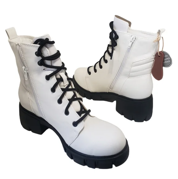 MIA Tauren Faux Leather Combat Boots Women's Size 9 Chassidy White Malta - Picture 11 of 16
